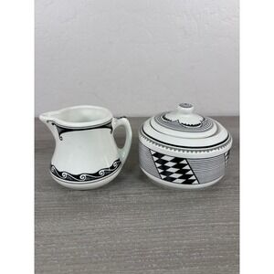 HF Coors Santa Fe Railway Ancient Mimbreno Creamer 3oz and Sugar Bowl Set Black